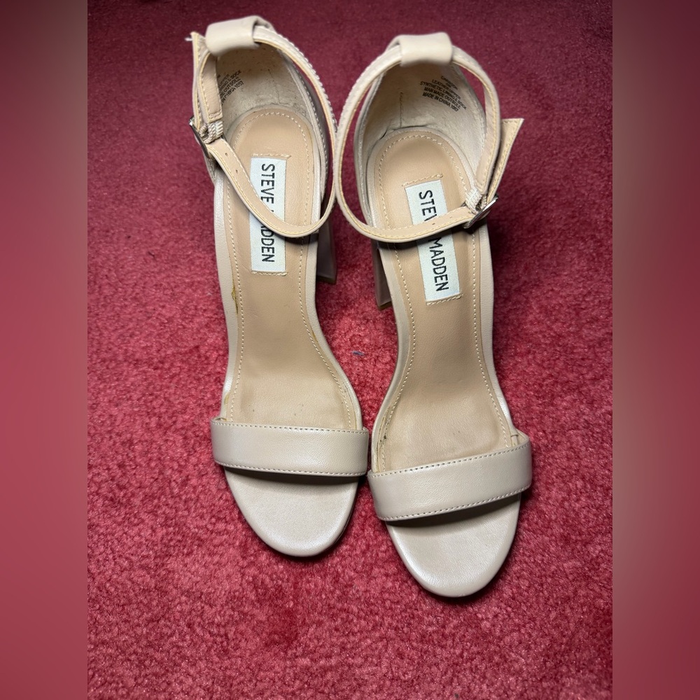Steve Madden Beige/Nude Ankle-Strap Block Heel Sandals
